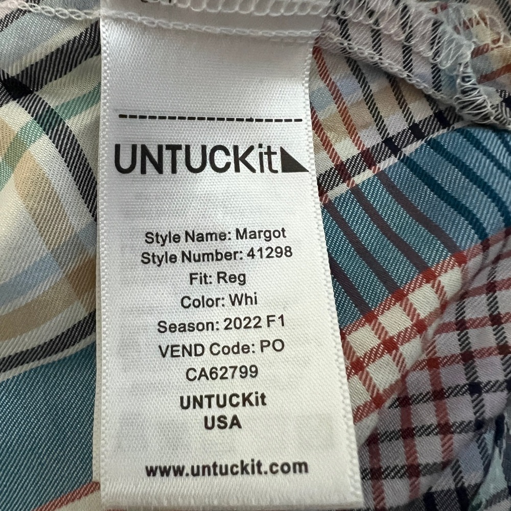 UNTUCKit MARGOT Blue White Green Plaid Button Down Shirt Long Sleeves Small - Picture 8 of 8